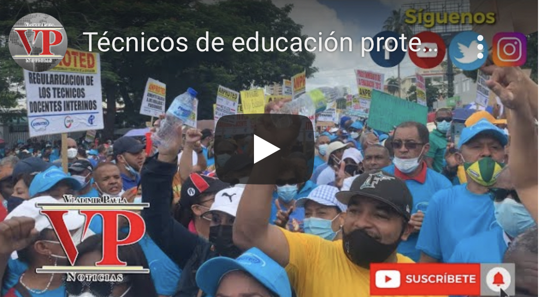 Técnicos de Educación protestan frente al MINERD exigiendo diversas reivindicaciones