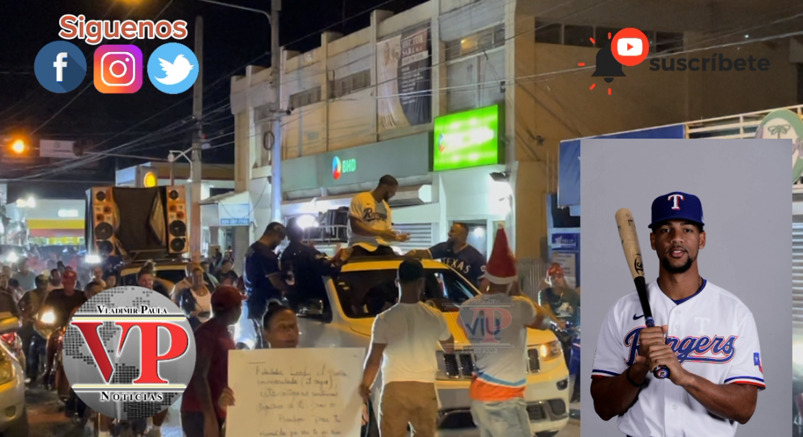 Realizan caravana en Tenares para recibir al pelotero de los Rangers de Texas Leody Taveras