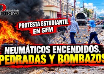 Quema de neumáticos, pedradas y bombas lacrimógenas marcan segundo día de protesta estudiantil en SFM